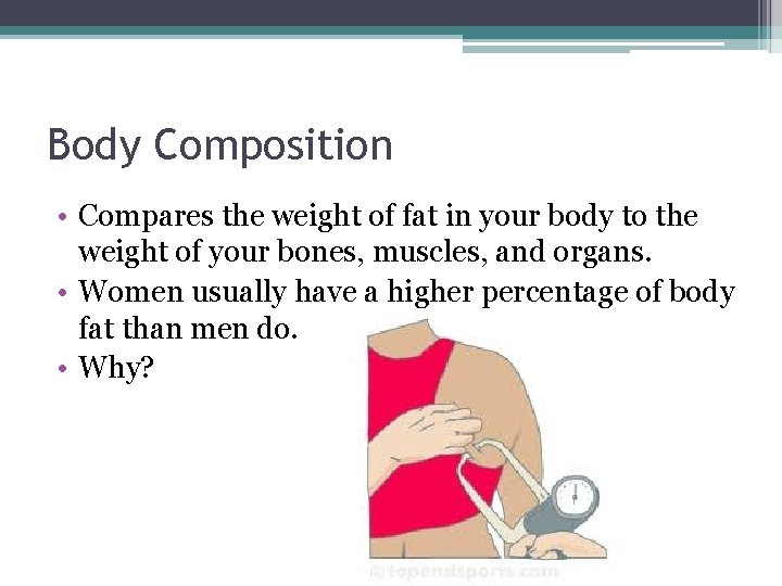 Body Composition • Compares the weight of fat in your body to the weight
