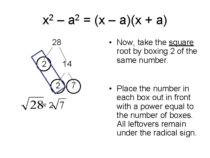 x 2 – a 2 = (x – a)(x + a) 28 2 14