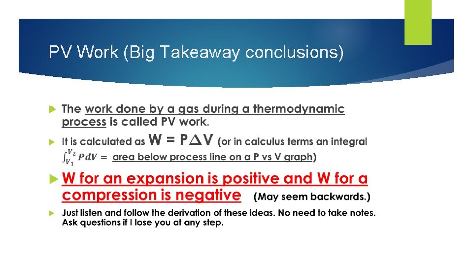 PV Work (Big Takeaway conclusions) 