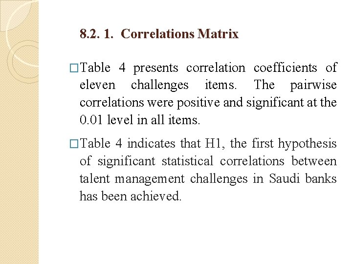 8. 2. 1. Correlations Matrix �Table 4 presents correlation coefficients of eleven challenges items.