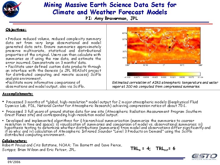 Mining Massive Earth Science Data Sets for Climate and Weather Forecast Models PI: Amy