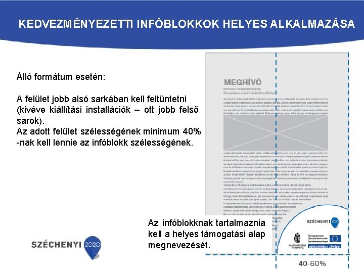 KEDVEZMÉNYEZETTI INFÓBLOKKOK HELYES ALKALMAZÁSA Álló formátum esetén: A felület jobb alsó sarkában kell feltüntetni