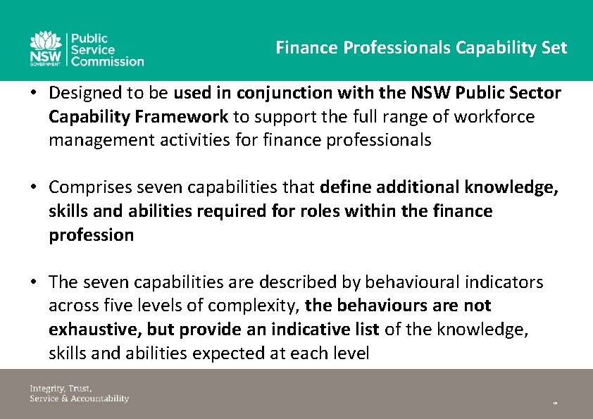 Finance Professionals Capability Set • Designed to be used in conjunction with the NSW