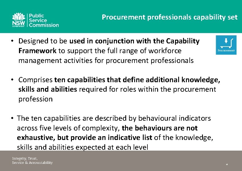 Procurement professionals capability set • Designed to be used in conjunction with the Capability