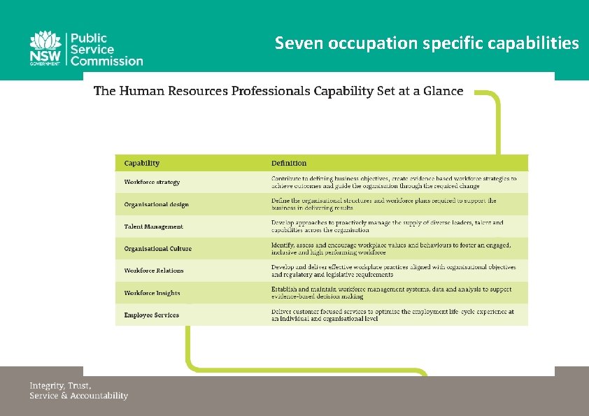Seven occupation specific capabilities 
