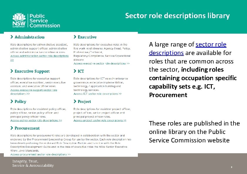 Sector role descriptions library A large range of sector role descriptions are available for