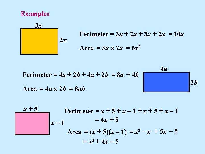 Examples 3 x 2 x Perimeter = 3 x + 2 x + 3