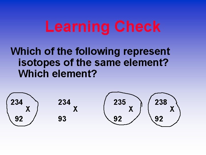 Learning Check Which of the following represent isotopes of the same element? Which element?