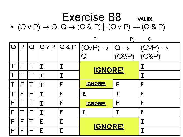 Exercise B 8 VALID! • (O v P) Q, Q (O & P)├ (O