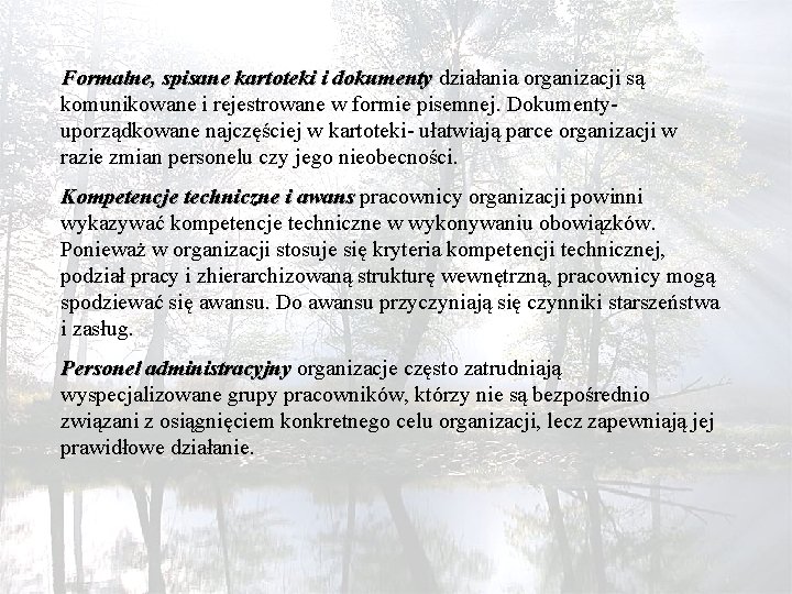 Formalne, spisane kartoteki i dokumenty działania organizacji są komunikowane i rejestrowane w formie pisemnej.