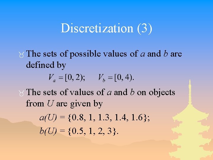 Discretization (3) _ The sets of possible values of a and b are defined