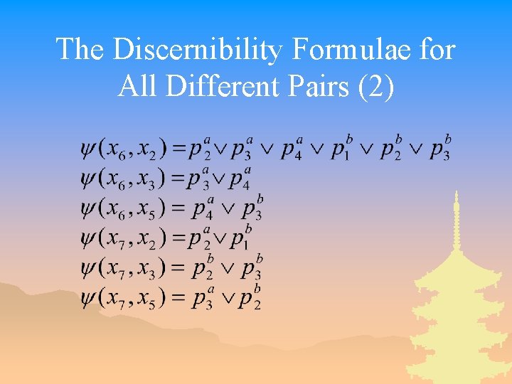 The Discernibility Formulae for All Different Pairs (2) 