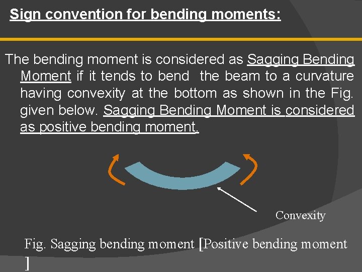 Sign convention for bending moments: The bending moment is considered as Sagging Bending Moment Sign convention for bending moments: The bending moment is considered as Sagging Bending Moment