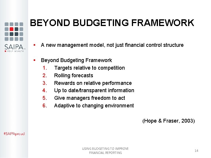 BEYOND BUDGETING FRAMEWORK § A new management model, not just financial control structure §