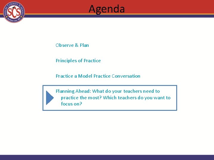 Agenda Observe & Plan Principles of Practice a Model Practice Conversation Planning Ahead: What