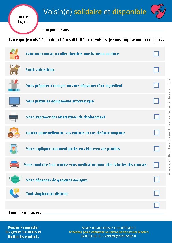 Votre logo ici Voisin(e) solidaire et disponible Bonjour, je suis Parce que je crois