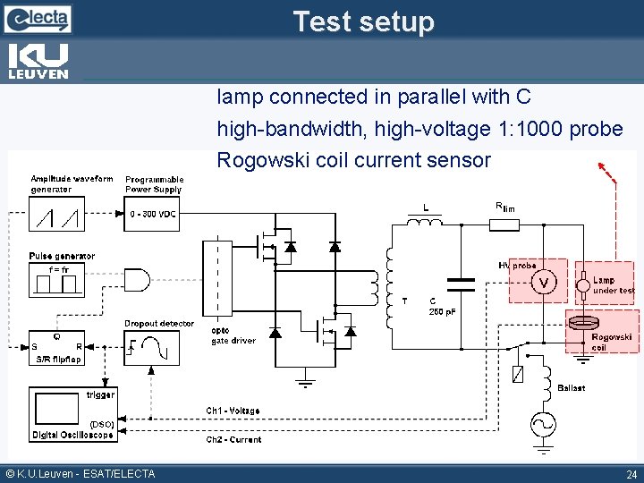 Test setup lamp connected in parallel with C high-bandwidth, high-voltage 1: 1000 probe Rogowski