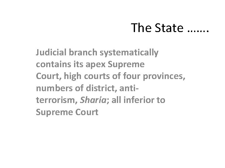 The State ……. Judicial branch systematically contains its apex Supreme Court, high courts of
