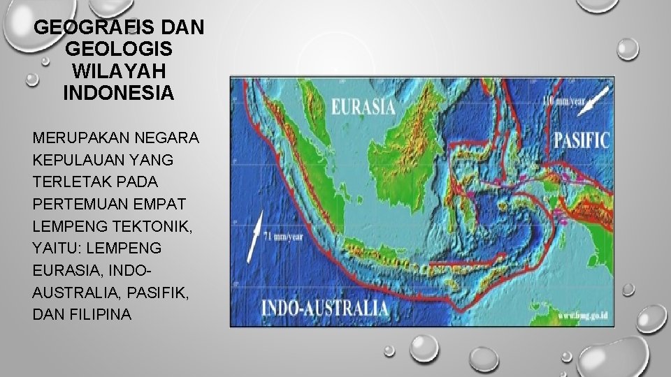 GEOGRAFIS DAN GEOLOGIS WILAYAH INDONESIA MERUPAKAN NEGARA KEPULAUAN YANG TERLETAK PADA PERTEMUAN EMPAT LEMPENG