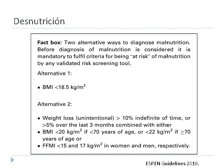 Desnutrición ESPEN Guidelines 2016. 