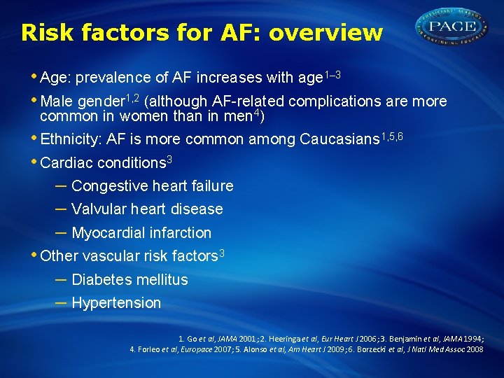 Risk factors for AF: overview • Age: prevalence of AF increases with age 1–
