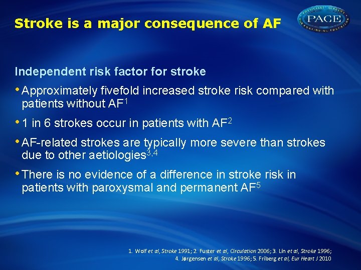 Stroke is a major consequence of AF Independent risk factor for stroke • Approximately