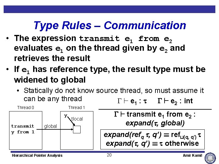 Type Rules – Communication • The expression transmit e 1 from e 2 evaluates