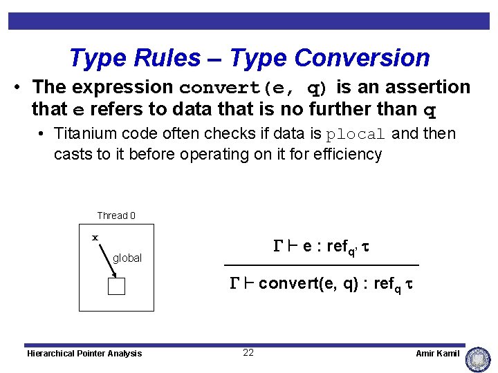 Type Rules – Type Conversion • The expression convert(e, q) is an assertion that