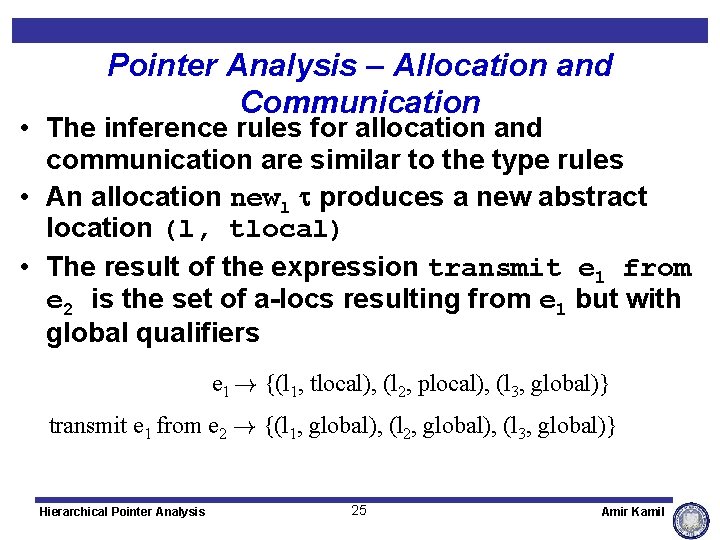 Pointer Analysis – Allocation and Communication • The inference rules for allocation and communication