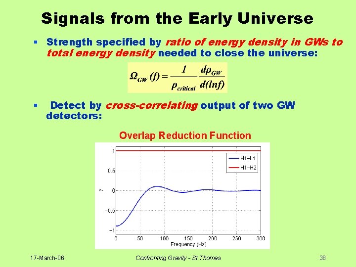 Signals from the Early Universe § Strength specified by ratio of energy density in