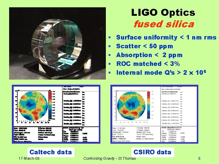 LIGO Optics fused silica § § § Caltech data 17 -March-06 Surface uniformity <