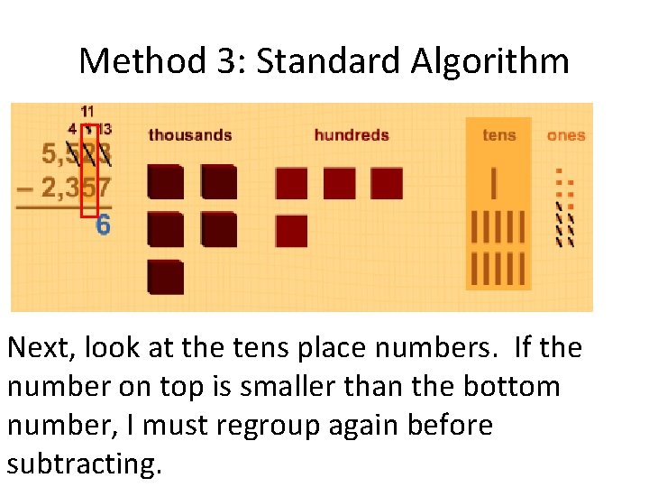 Method 3: Standard Algorithm Next, look at the tens place numbers. If the number