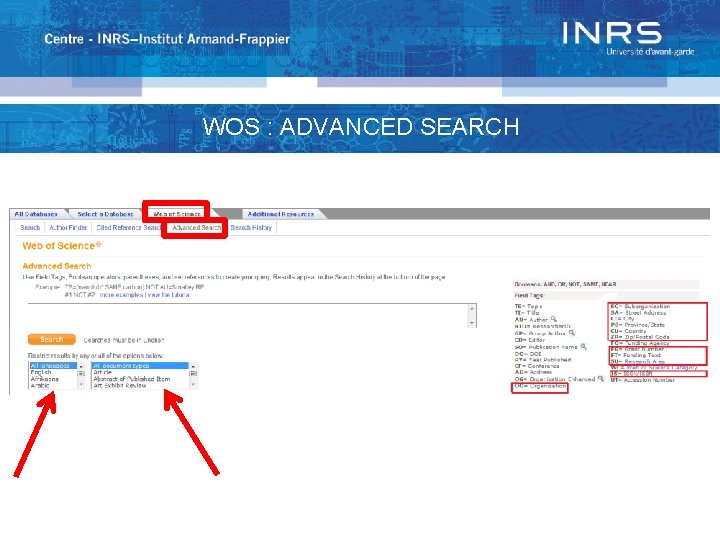 WOS : ADVANCED SEARCH 