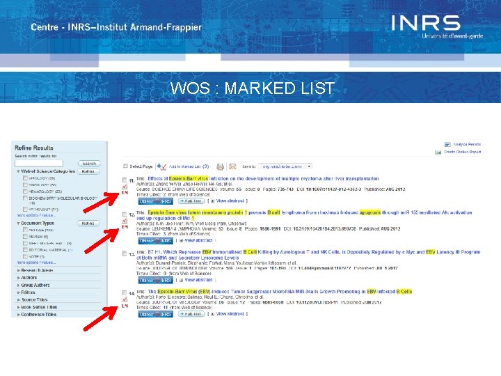 WOS : MARKED LIST 