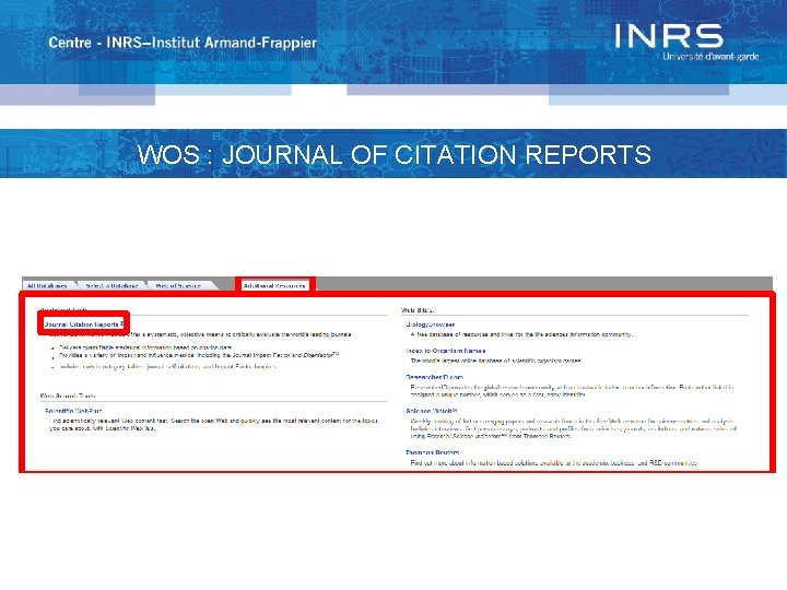 WOS : JOURNAL OF CITATION REPORTS 