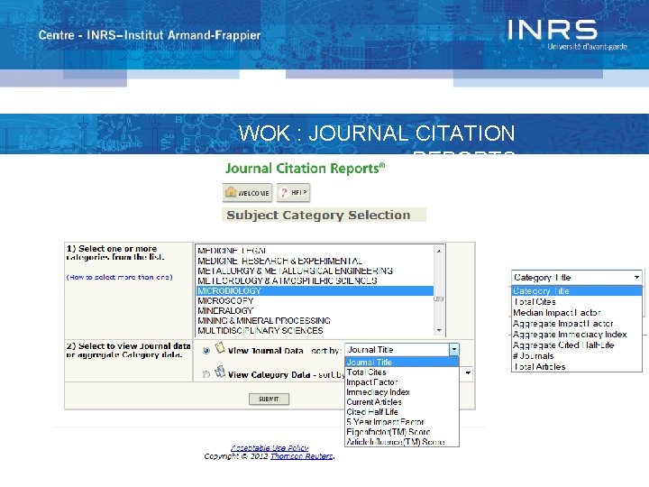 WOK : JOURNAL OF CITATION REPORTS WOK : JOURNAL CITATION REPORTS 