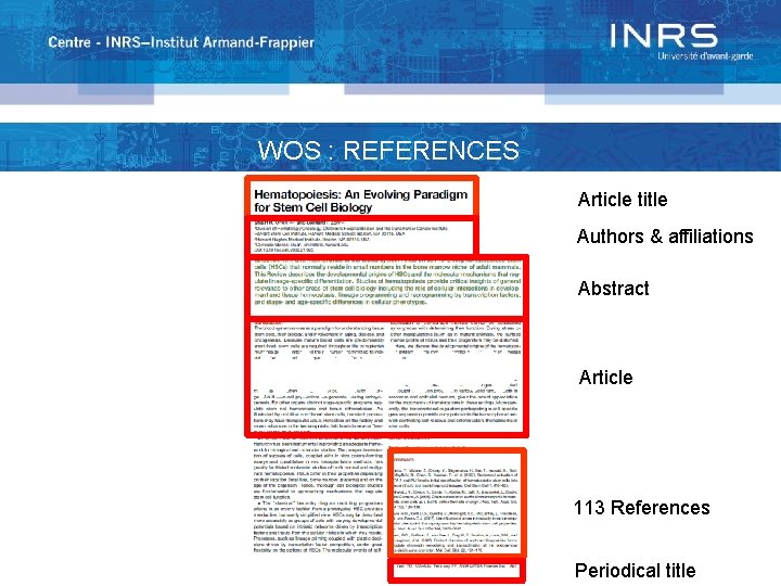 WOS : REFERENCES Article title Authors & affiliations Abstract Article 113 References Periodical title