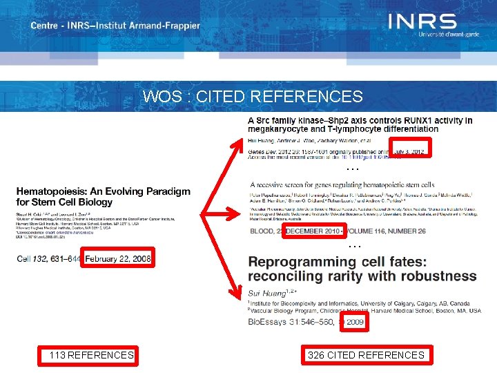 WOS : CITED REFERENCES … … 113 REFERENCES 326 CITED REFERENCES 