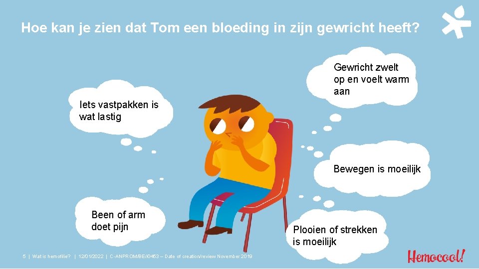 Hoe kan je zien dat Tom een bloeding in zijn gewricht heeft? Gewricht zwelt