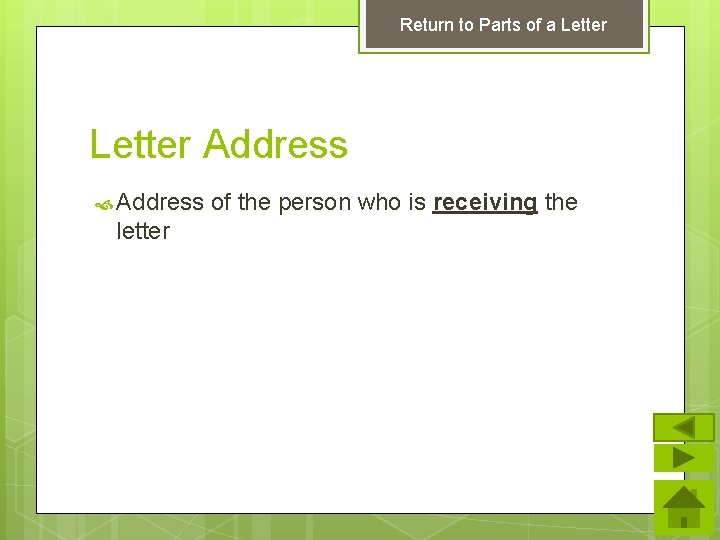 Return to Parts of a Letter Address letter of the person who is receiving