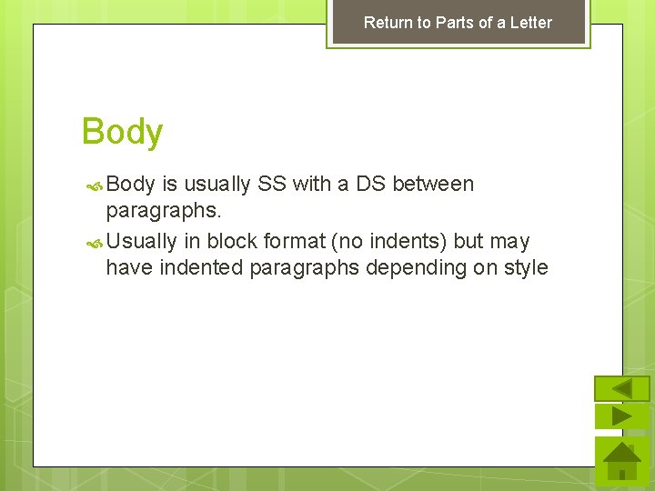 Return to Parts of a Letter Body is usually SS with a DS between