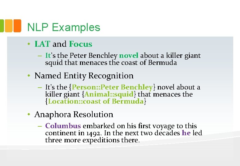 NLP Examples • LAT and Focus – It's the Peter Benchley novel about a