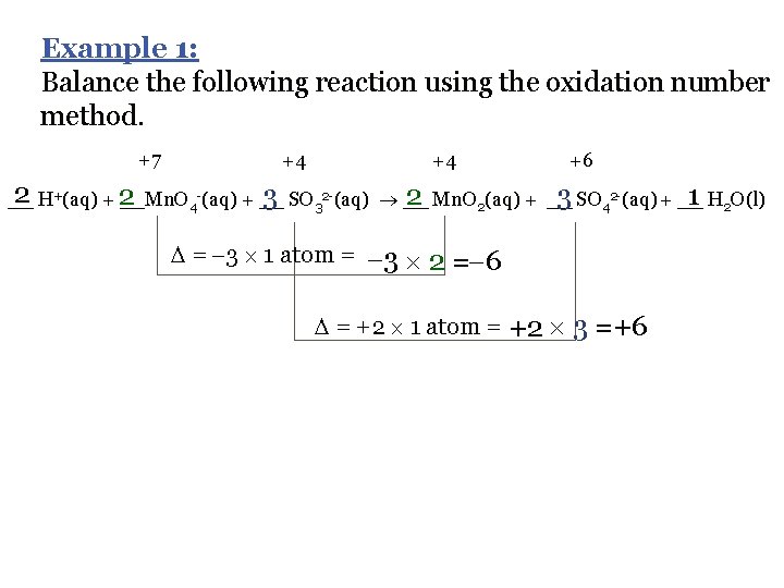 Example 1: Balance the following reaction using the oxidation number method. +7 +4 +4