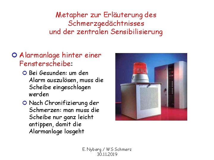 Metapher zur Erläuterung des Schmerzgedächtnisses und der zentralen Sensibilisierung ¢ Alarmanlage hinter einer Fensterscheibe: