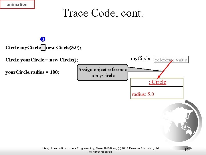 animation Trace Code, cont. Circle my. Circle = new Circle(5. 0); my. Circle your. animation Trace Code, cont. Circle my. Circle = new Circle(5. 0); my. Circle your.
