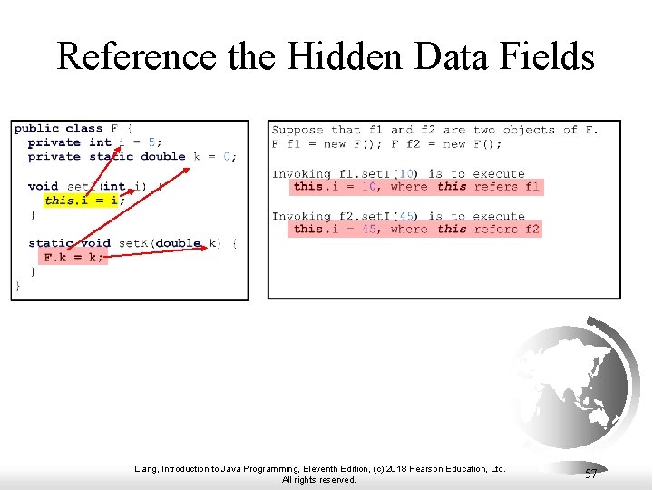 Reference the Hidden Data Fields Liang, Introduction to Java Programming, Eleventh Edition, (c) 2018 Reference the Hidden Data Fields Liang, Introduction to Java Programming, Eleventh Edition, (c) 2018