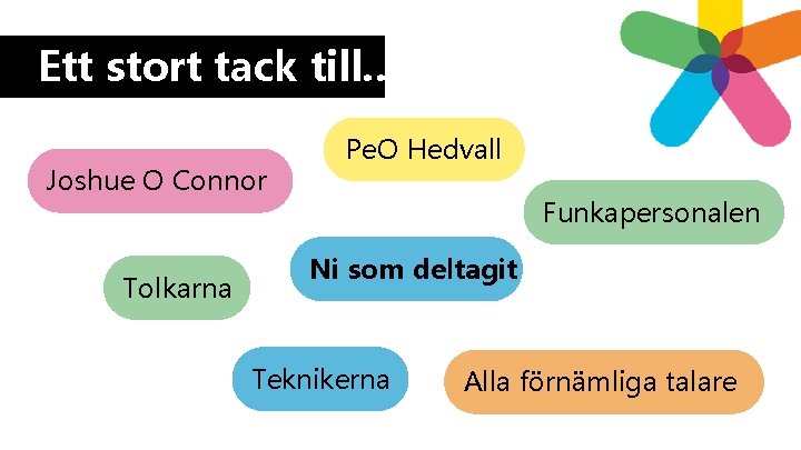 Ett stort tack till… Joshue O Connor Tolkarna Pe. O Hedvall Funkapersonalen Ni som