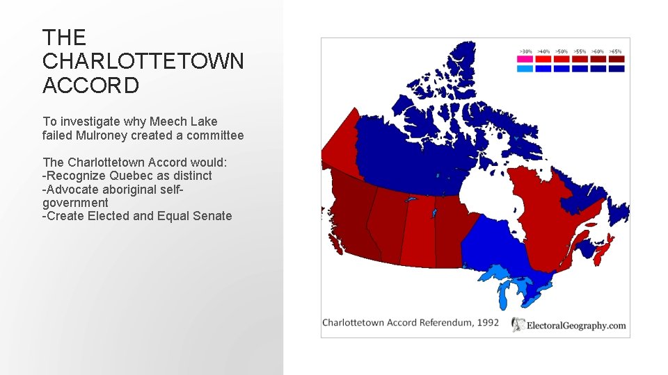 THE CHARLOTTETOWN ACCORD To investigate why Meech Lake failed Mulroney created a committee The