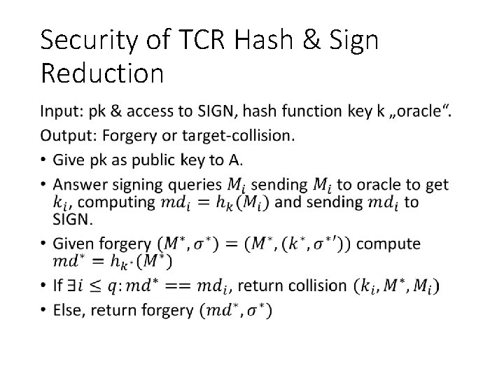 Security of TCR Hash & Sign Reduction • 