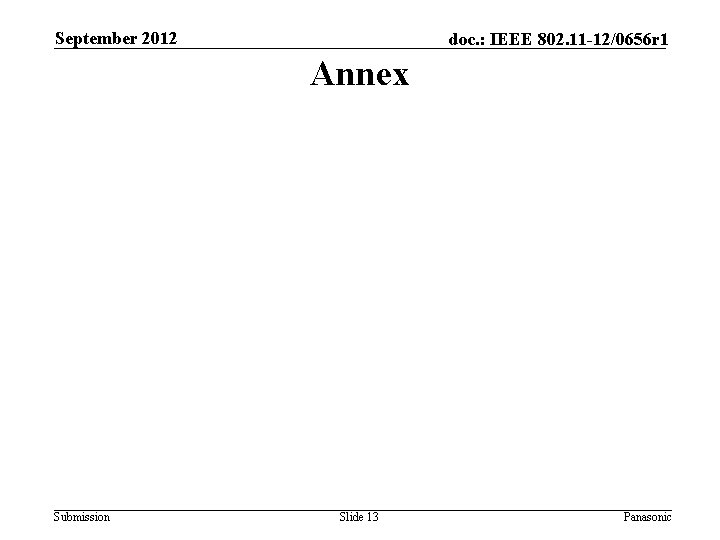 September 2012 doc. : IEEE 802. 11 -12/0656 r 1 Annex Submission Slide 13